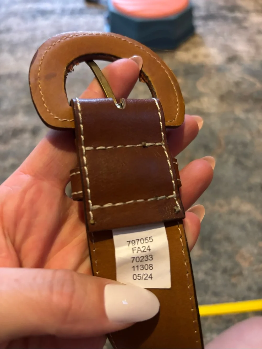 LOFT Tan Leather Belt with Brass-Tone Rounded Buckle